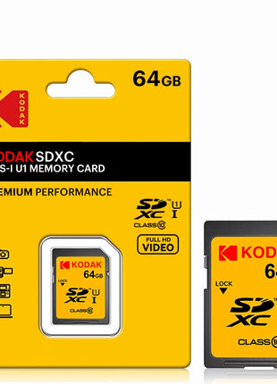Scheda SD KODAK 64 GB 128 GB 32 GB U1 V30 Scheda di memoria SD Flash a grandezza naturale normale ad alta velocità per fotocamera