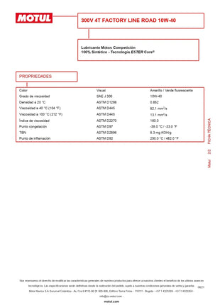 MOTUL 300V FL ROAD RACING 10W40 Olio motore da competizione 100% sintetico