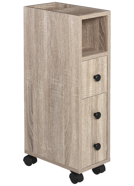 Kleankin Mobiletto da bagno Mobili da bagno con ruote universali 2 Freni Ripiani Mobiletto Cassetto 18X30X68,5 cm Legno di quercia