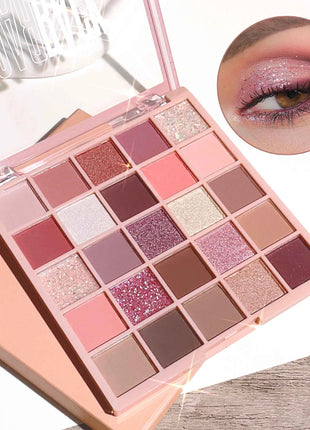 25 Color Eyeshadow Palette, Multi-Color Pearlescent Matte Glitter, Brown Rose Red Eyeshadow Palette, Everyday Makeup Eyeshadow