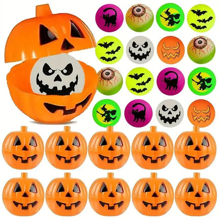 20/40Pcs Halloween Party Kids Gift Plastic Pumpkin Boxes with Glow in The Dark Bouncy Balls Trick or Treat Favors Goodie Fillers