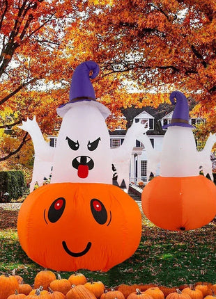 Halloween 1.5m Inflatable Luminous Decoration White Ghost Hat Pumpkin Built-in LED Light Ghost Christmas Outdoor Indoor Ornament - Riparo82