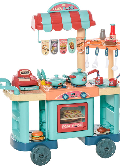 Homcom Cucina Giocattolo per Bambini 6-12 Anni 79,5X33X90,5 cm Multicolor - riparo82