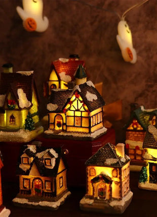 Decorazioni per la casa Figurina di Capodanno Mini resina artigianale Decorazione natalizia luminosa Decorazione della casa del villaggio Luce a LED