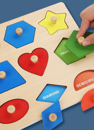 Giocattoli puzzle per bambini Montessori, lavagna per graffiare le mani con forme in legno e colori abbinati, giocattoli cognitivi geometrici per l'educazione precoce - riparo82
