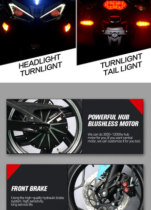 Max Speed 200km/h Discount Price Cheap Electric Motorcycle 2000W-12000W Hub/center Chain Motor Range 90-300km - Riparo82