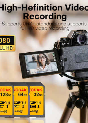 Schede di memoria per scheda SD KODAK U1 V30 per fotocamera Scheda di memoria SD HD Class10 da 64 GB 128 GB originale al 100% SDXC