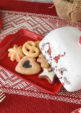 Piatto di burro di Natale Alce in ceramica Babbo Natale Dolci Torta Dessert Piatto Piatti di burro Vassoio di cibo di Natale Vassoio di formaggio Stoviglie - riparo82