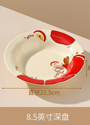 Set di stoviglie natalizie in ceramica, design simpatico cartone animato con mela, piatti da cena occidentali a tema festa, per piatti da dessert per torte, decorazioni per la casa - riparo82