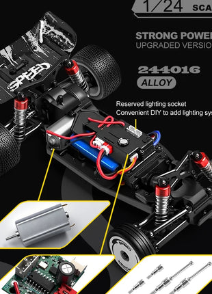 WLtoys 244016 Auto ad alta velocità, proporzionale 1:24, auto RC telecomandate di alta qualità, trazione a due ruote, giocattolo e regalo per ragazzo da corsa