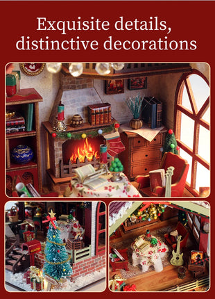 Casa calda per la notte di Natale - Kit fai da te per casa delle bambole in miniatura con carillon, decorazioni per il desktop, regalo creativo (scatola dei colori inglese)