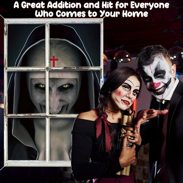 Halloween Horror Nun - Horror movie posters for haunted houses, indoor and outdoor horror door and window decorations