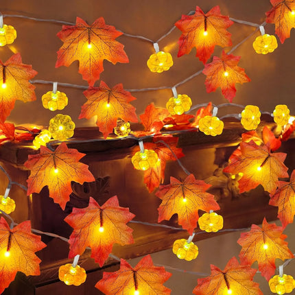 Pumpkin Maple Leaf String Lights Artificial Autumn Leaves LED Light String Fall Decor for Home Party Halloween Thanksgiving
