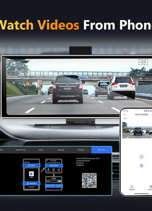 11.26 inch Dash Cam 4K Car DVR Wireless Carplay & Android Auto GPS Navigation Video Recorder Dashboard Dual Lens Dual BT FM AUX - Riparo82