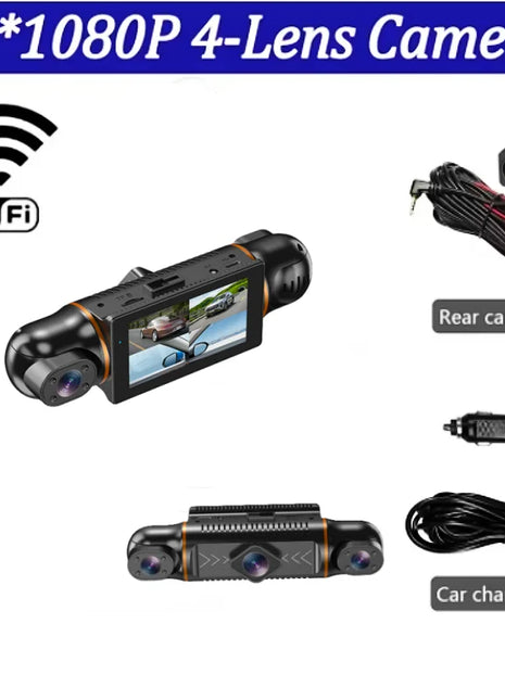 Car Dash Cam 4 Channel Black Box With GPS WIFI FHD 1080P Front Driving Camera Left Right Rear Night Vision 24H Parking Monitor - Riparo82