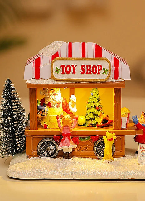 Carro per popcorn illuminato a LED natalizio Carro per popcorn a LED Decorazione artigianale con luce per decorazioni natalizie per esposizione da tavolo per la casa del villaggio
