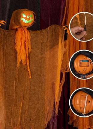 2024 Halloween Hanging Pumpkin Hanging Head Green Light Scary Voice Ghost House Pumpkin Head Prop Halloween Courtyard Decoration - Riparo82