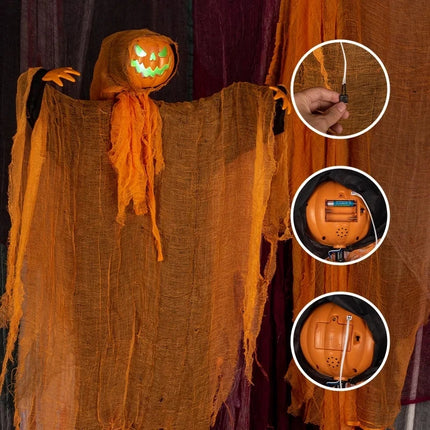 2024 Halloween Hanging Pumpkin Hanging Head Green Light Scary Voice Ghost House Pumpkin Head Prop Halloween Courtyard Decoration