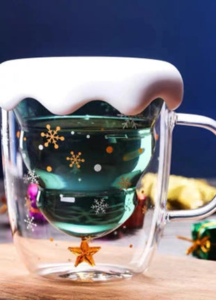 Tazza di Natale Tazza da tè Set di decorazioni regalo di Capodanno Albero di Natale Bicchieri Tazza Decorazione per feste Tazza da caffè Cartone animato Vetro carino - riparo82