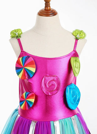 Costume da lecca-lecca arcobaleno per ragazze Abito da principessa Purim Festival Candy Vestido Fantasia Carnevale Compleanno Bambini Fantasia Ali Outfit