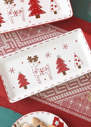 Piatto in ceramica per albero di Natale in rilievo nordico Piatto rettangolare creativo Stoviglie in porcellana Decorazioni natalizie Utensili da cucina per la casa - riparo82