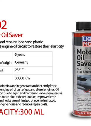 Liqui Moly Risparmio olio motore 300ML Il guarnizione motore riduce il rumore del motore Riduce il consumo dell'olio motore Ottimizza le emissioni