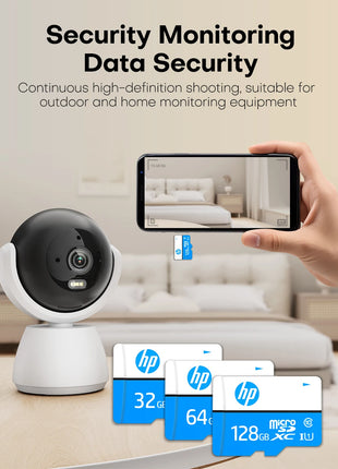 Telecamera di sicurezza da interno su tavolo, smartphone e schede microSD HP 32GB, 64GB, 128GB, riparo82