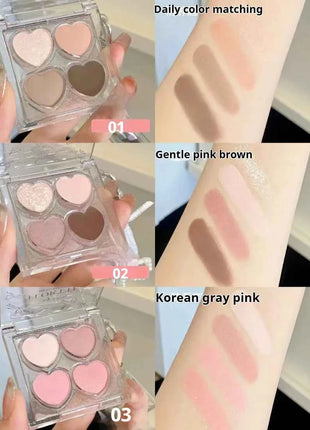 FLORTTE Love Series Eyeshadow 4-color Matte Powder Fine Shimmer  Multi-purpose Portable Palette Highlight Blusher Brightening