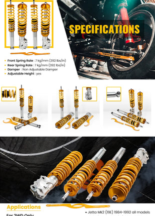 Coilovers, Suspension Struts  For VW Golf MK2 all models 83-92 for VW Golf MK2 / MK3 Volkswagen Corrado 1989-1995