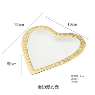 Nuovo piatto in ceramica con bordo dorato nordico, piatto in ceramica, leggero, di lusso, per riporre gioielli, piatto per torta, piatto per colazione a casa, a forma di cuore - riparo82