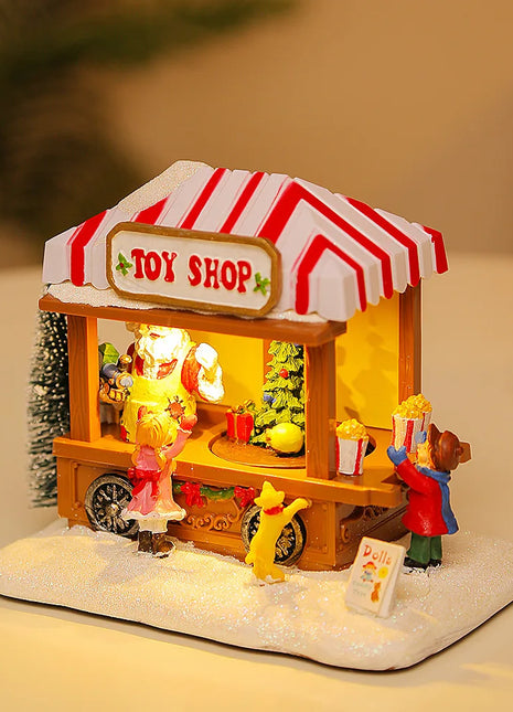 LED Musica natalizia Casa di popcorn Decorazione natalizia Scena Villaggio Statua rotante Decorazioni natalizie per la casa Decorazioni per il desktop Regalo di Natale per bambini