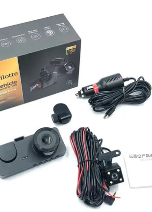 3-Channel Dash Cam Front Interior Rear 1080P Camera Recording WiFi Night Vision 170° Wide-Angle G-Sensor Loop Recording for Cars - Riparo82