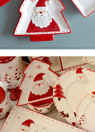 2025 Nuovo set di posate in ceramica dipinta a mano di Natale Piatto da bistecca di Natale carino Piatto piatto colorato sottosmalto in rilievo - riparo82