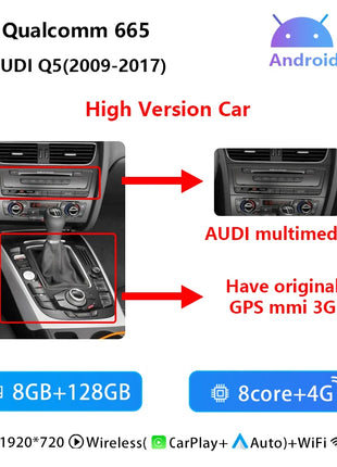 10.25Snapdragon 665 Wireless Carplay AutoRadio Android 14 For Audi Q5 2009-2016 Stereo Screen GPS Navigation Multimedia HeadUnit - Riparo82