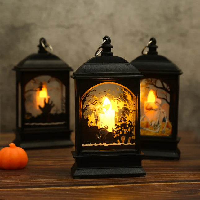 Portable Pumpkin Ghost Castle Lantern Lamp Hanging LED Jack-O-Lanterns Halloween Decoration Party Flame Haunted House Props Gift