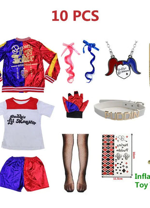 Top Quality Girls Suicide Harley Quinn Costumi Cosplay Squad Monster Giacca cucita Pantaloni Imposta Costume di Halloween