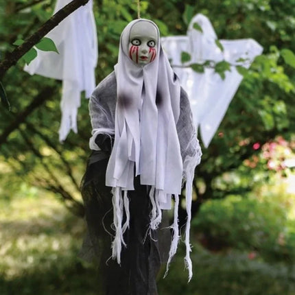 Halloween pumpkin Hanging Ghost party decorations hanging green light light-emitting sound props yard Ghost House Decoration