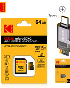 Scheda Micro Sd KODAK con lettore di schede Scheda di memoria Microsd ad alta velocità da 128 GB 256 GB Scheda TF video HD per droni DJI Pocket Cams