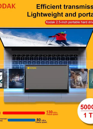 KODAK 2.5 "HDD 2TB SSD esterno portatile 1TB 500GB disco rigido 5Gbps USB3.0 HDD ad alta velocità per negozio di file di grandi dimensioni laptop desktop