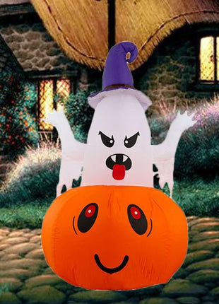 Halloween 1.5m Inflatable Luminous Decoration White Ghost Hat Pumpkin Built-in LED Light Ghost Christmas Outdoor Indoor Ornament - Riparo82