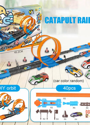 Stunt Speed Doppia competizione Ruote per auto Modello Pista da corsa Kit ferroviari assemblati fai-da-te Veicolo catapulta Ragazzo Giocattoli per bambini Regalo - riparo82