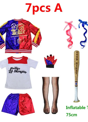 Top Quality Girls Suicide Harley Quinn Costumi Cosplay Squad Monster Giacca cucita Pantaloni Imposta Costume di Halloween