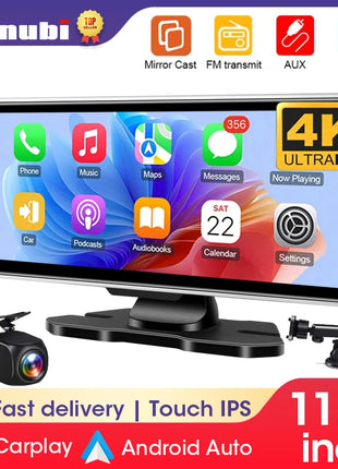 11.26 inch Dash Cam 4K Car DVR Wireless Carplay & Android Auto GPS Navigation Video Recorder Dashboard Dual Lens Dual BT FM AUX - Riparo82
