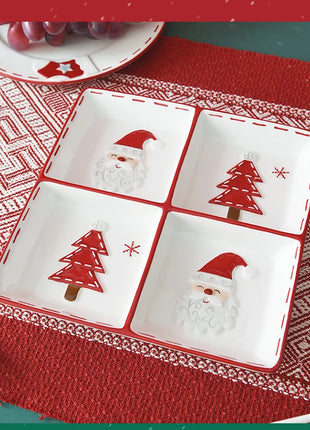 Vassoio in ceramica natalizio creativo Piatto piano a quattro sezioni Piatto da portata per alimenti Snack Frutta Piatto portaoggetti per la casa Stoviglie - riparo82