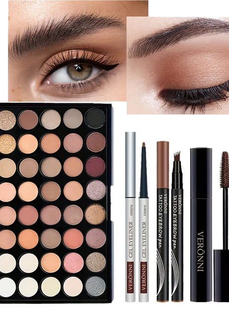 40 Colors Eyeshadow Palette with Mascara/Eyebrow Pencil/Eyeliner Pigments Earth Color Waterproof Long Lasting Cosmetics Makeup - Riparo82