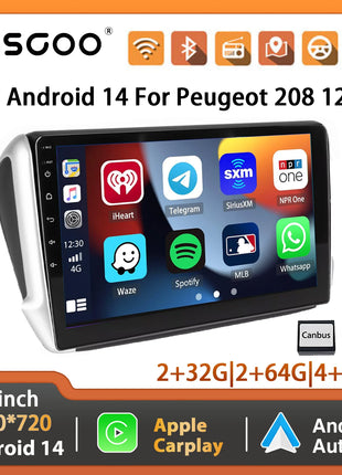 ESSGOO Android 14 For Peugeot 208 12-18 10"Display Car Stereo Radio GPS Navi Carplay Android Auto Wifi BT FM RDS Mirror Link SWC - Riparo82