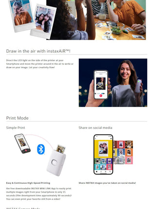 Stampante originale Fujifilm Instax Mini Link 2/Link 3 Stampanti per fotocamere Instax (20/40 fogli di pellicola bianca Instax Mini)