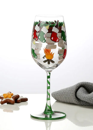 Bicchiere da vino con stampa natalizia Decorazioni natalizie Calice da vino rosso Disegno creativo a mano dipinto Home Party Festival Tazze Bar Set da vino - riparo82