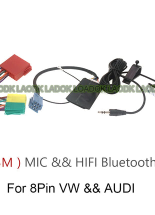 Car Bluetooth 5.0 AUX Handsfree 8 Pin Adapter A2DP Music Audio Cable For Audi A3 8L 8P A4 B5-B7 A6 4B A8 4D Quadlock - Riparo82