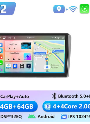 Podofo 6+128G Android 2Din Autoradio for Audi A3 2008-2012 Wireless CarPlay 9" IPS Screen Car Radio GPS Navigation Stereo Wifi - Riparo82